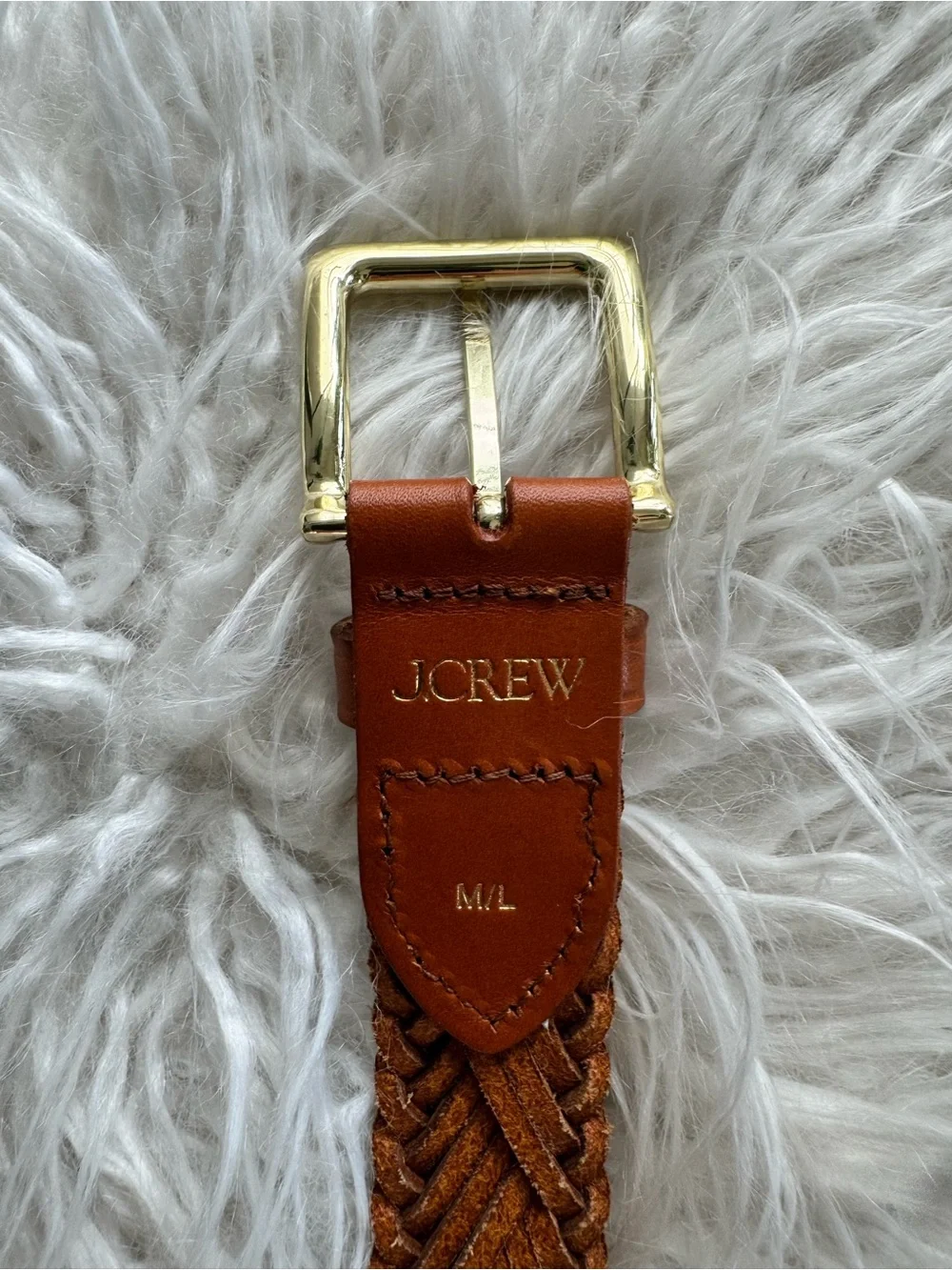 J. Crew Braided Leather Belt in Saddle with Brass Buckle - Picture 2 of 7